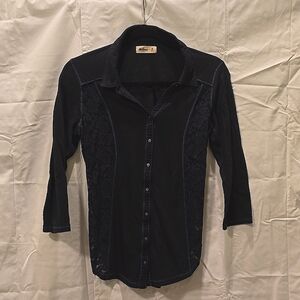Hollister dark blue wemons med 3/4 shirt button tee